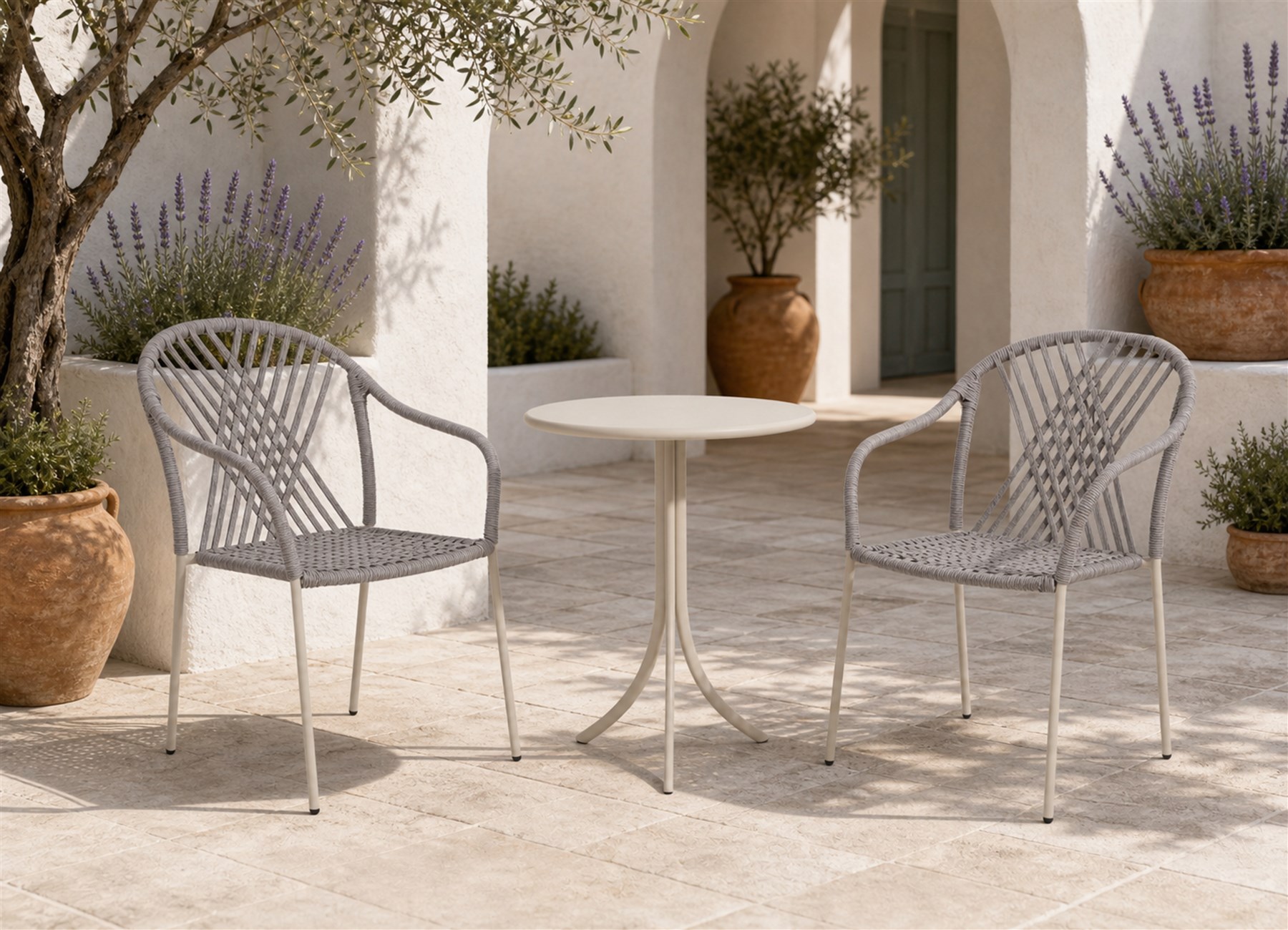 Yumostia outdoor lounge furniture set on a coastal pool terrace